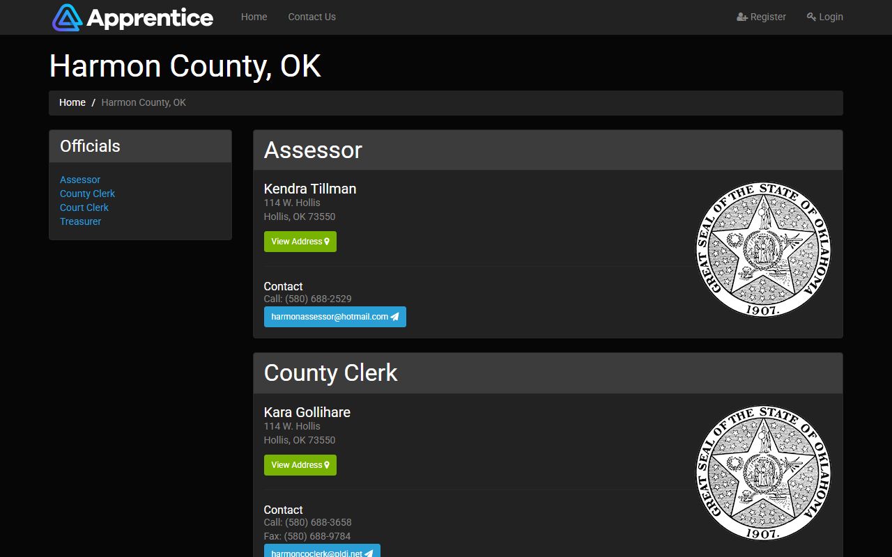 Harmon County official list of court records offices and contacts