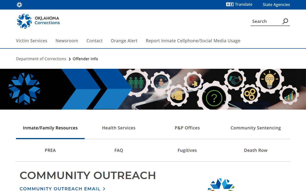Oklahoma DOC offender information page with Harmon County inmate lookup and deposit links