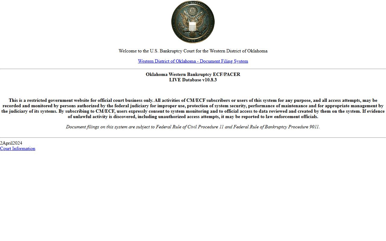 Federal bankruptcy court electronic filing system referenced alongside Harmon County probate records