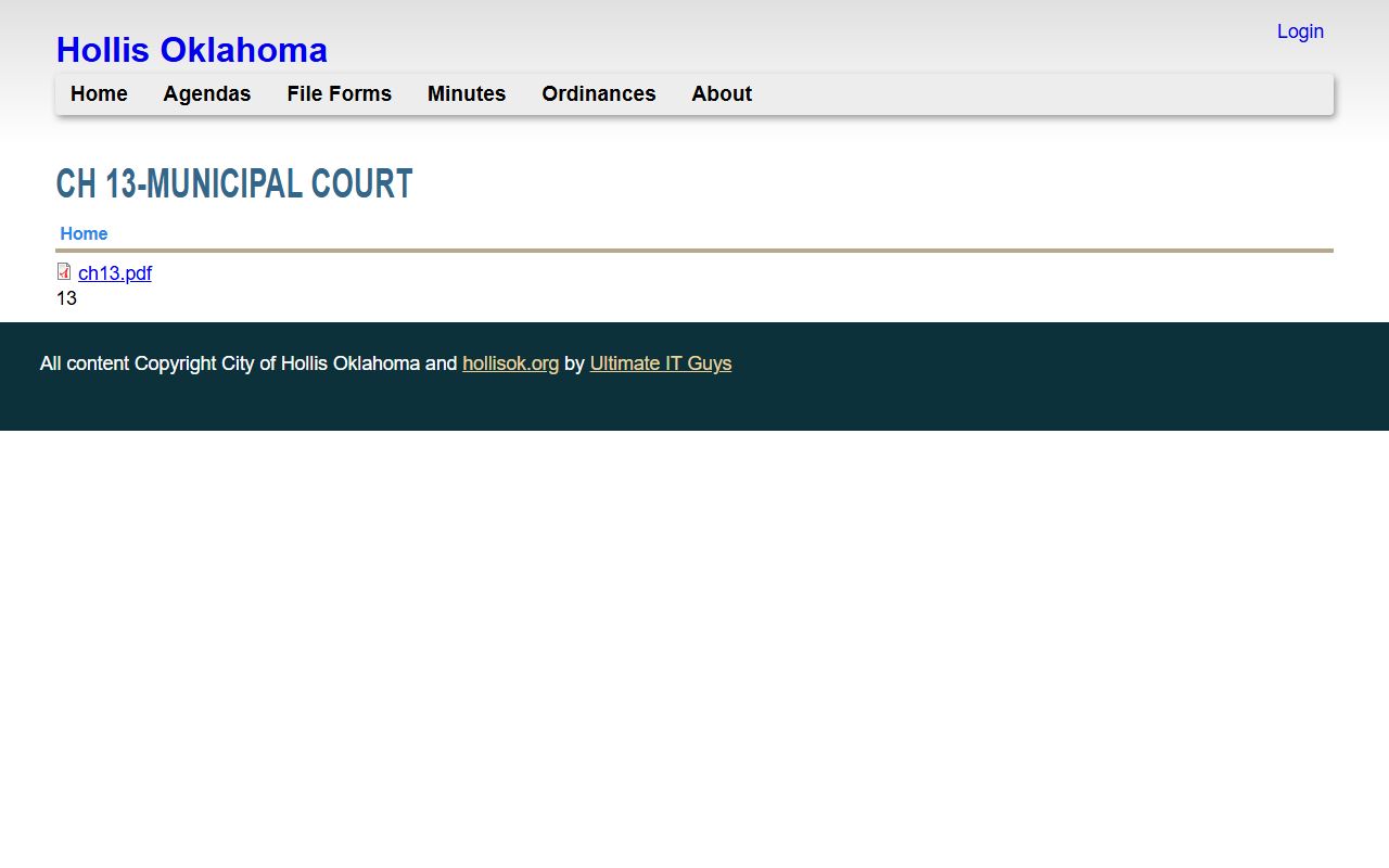 City of Hollis municipal court ordinance governing Harmon County traffic tickets
